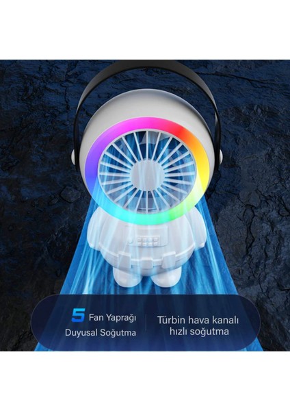 Tirbün Fan El Tipi Soğutucu Vantilatör Taşınabilir 1500 Mah Şarjlı Çok Güçlü Soğutma