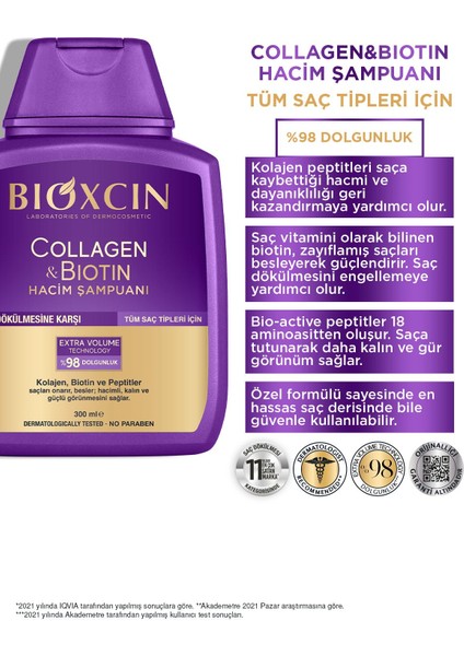Collagen & Biotin Ekstra Hacim Şampuanı 300 ml - Kolajen Biotin Ince Seyrek Saçlar 3'lü fırsatları