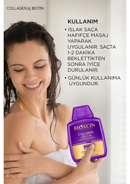 Collagen & Biotin Ekstra Hacim Şampuanı 300 ml - Kolajen Biotin Ince Seyrek Saçlar 3'lü indirimleri