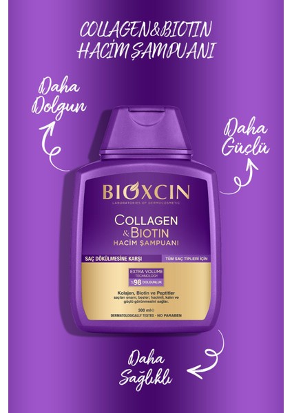 Collagen & Biotin Ekstra Hacim Şampuanı 300 ml - Kolajen Biotin Ince Seyrek Saçlar 3'lü