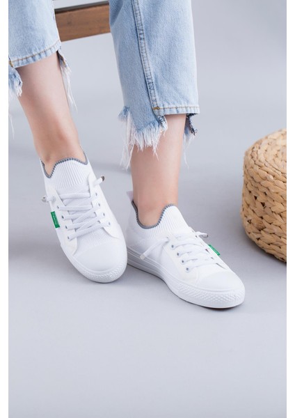 Cleo Benetton® Orijinal Yeni Sezon Ithal Triko Kadın Spor Ayakkabı Beyaz