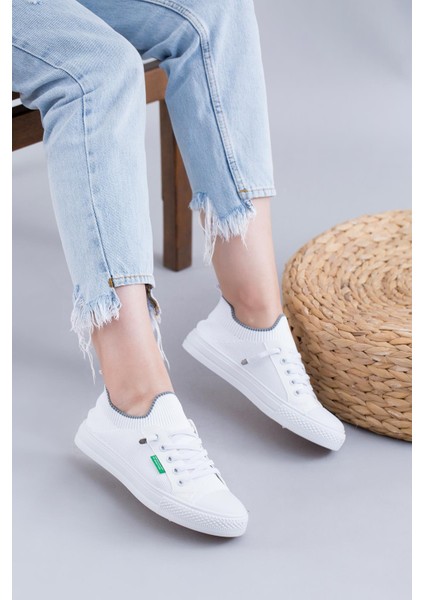 Cleo Benetton® Orijinal Yeni Sezon Ithal Triko Kadın Spor Ayakkabı Beyaz