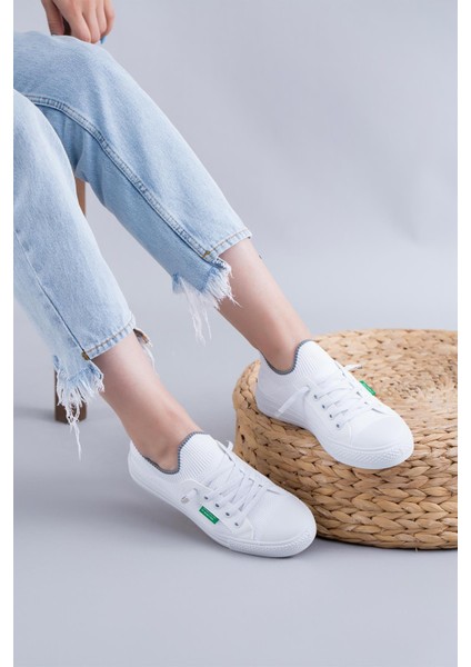 Cleo Benetton® Orijinal Yeni Sezon Ithal Triko Kadın Spor Ayakkabı Beyaz