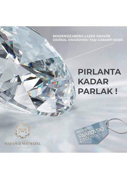 Madam Matmazel Swarovski Kristal Renkli Taşlı Gümüş Kadın KOLYE,925 Ayar Gerçek Gümüş, Rodyum Kaplama