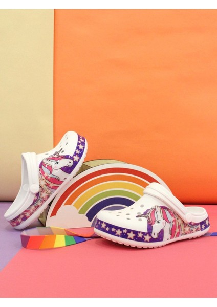 Unicorn Desenli Beyaz Çocuk Yazlık Terlik fırsatları