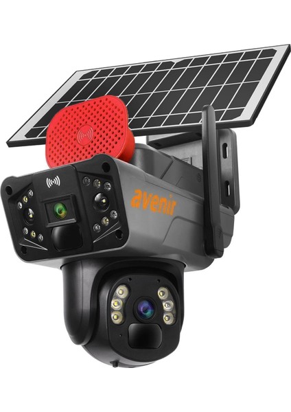 AV-S427 Solar Smart Güvenlik Kamerası 4g Sim 6mp 2 Kameralı Wi-Fi Ptz Renkli Gece Görüş Dış Mekan