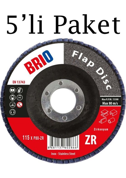 Flap Disk 180XP80 Zr 5'li Paket