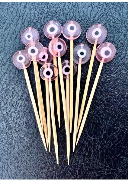 Pembe Nazar Boncuklu Kokteyl Sunum Kürdanı 12ADET 7cm Konsept Parti Süsü Doğum Günü Prenses Birthday Princess Pink Evil Eye Cocktail Stick NSCT0026