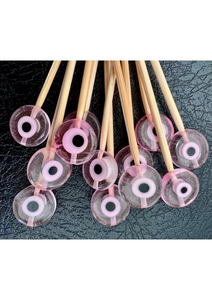 Pembe Nazar Boncuklu Kokteyl Sunum Kürdanı 12ADET 7cm Konsept Parti Süsü Doğum Günü Prenses Birthday Princess Pink Evil Eye Cocktail Stick NSCT0026