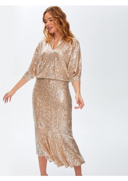 Payet Işi Uzun Abiye Elbise 69114