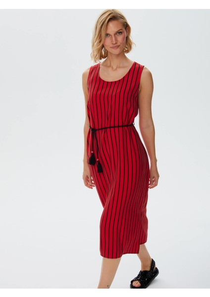 Resort Püskül Kuşaklı Kolsuz Çizgili Elbise 68767 fiyatları