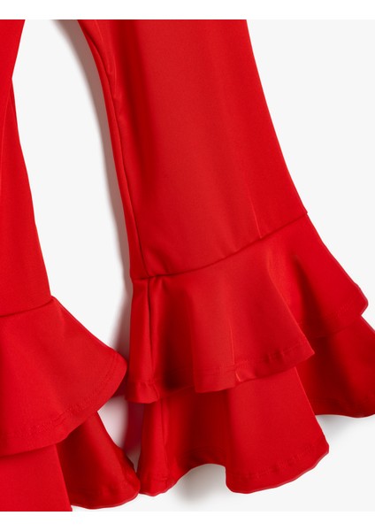 Ispanyol Paça Pantolon Fırfır Detaylı Beli Lastikli modelleri