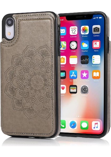 IPhone Xr Desen Çiçek Çift Düğmeler Için Kart Tutucu Kılıf ile Cüzdan (Yurt Dışından)