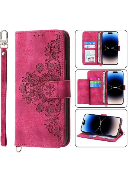 Colorful Shop Huawei P60 Kabartmalı Çoklu Kredi Kartı Yuvaları Bileklik Için Flip Case (Yurt Dışından)