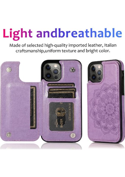 IPhone 12 Için Kart Tutucu Kılıf ile Cüzdan Pro Max Desen Çiçek Pu Flip (Yurt Dışından)