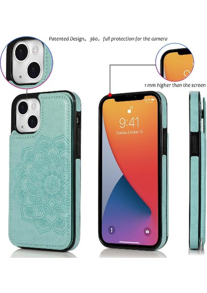IPhone 13 Mini Çift Düğmeler Kabartmalı Pu Için Kart Tutucu Kılıf ile Cüzdan (Yurt Dışından) fiyatları