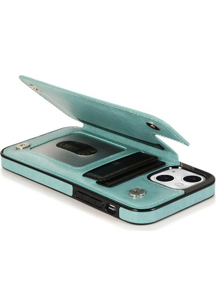 IPhone 13 Mini Çift Düğmeler Kabartmalı Pu Için Kart Tutucu Kılıf ile Cüzdan (Yurt Dışından) modelleri
