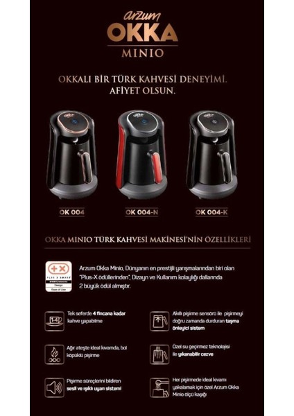 OK004-N Okka Minio Türk Kahvesi Makinesi - Nar 4 Fincan Kapasiteli Çelik 4 Fincan Modern