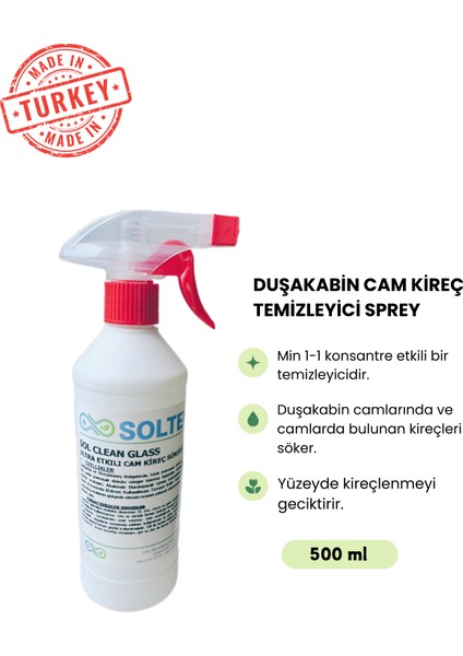 Soltek Kimya Ultra Etkili Duşakabin Cam Kireç Sökücü Sprey - Sol Clean Glass 500 ml