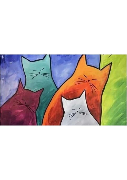 Halı Renkli Kedi Desenli Dijital Baskı Halı
