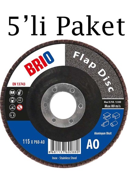 Flap Disk 115XP60 Ao 5'li Paket