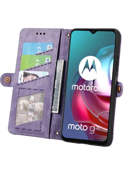 Motorola Moto G30 Cüzdan Basit Iş Deri Kılıf Flip Case Için Flip Case (Yurt Dışından)