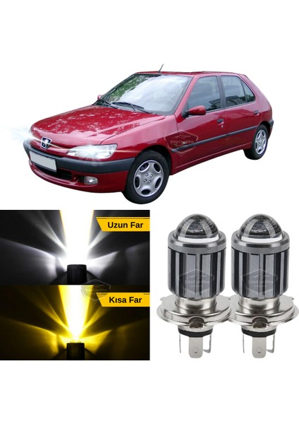 Peugeot 306 1993-2002 Uyumlu Mercekli Far Ampulü LED Xenon Çift Renk Sarı-Beyaz Far Şimşek Etkili Csp LED Lamba Uzun Kısa 2 Adet Takım