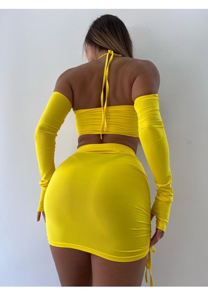 Sarı Askısız Yüksek Bel Mini Etekli Ikili Takım modelleri