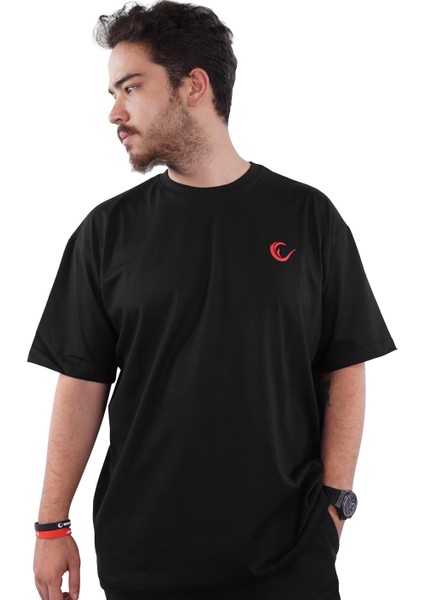 Kırmızı Oversize % 100 Pamuk Xxl Beden Baskılı Tişört