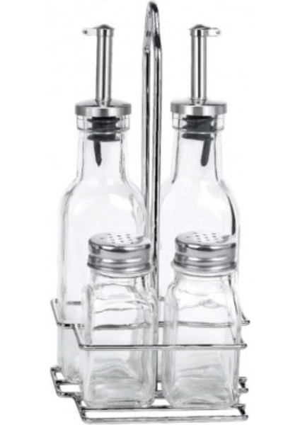 Yağlık Sirkelik Standlı Cam Tuzluk Karabiberlik SETİ-200 ml 4'lü Yağlık Sirkelik