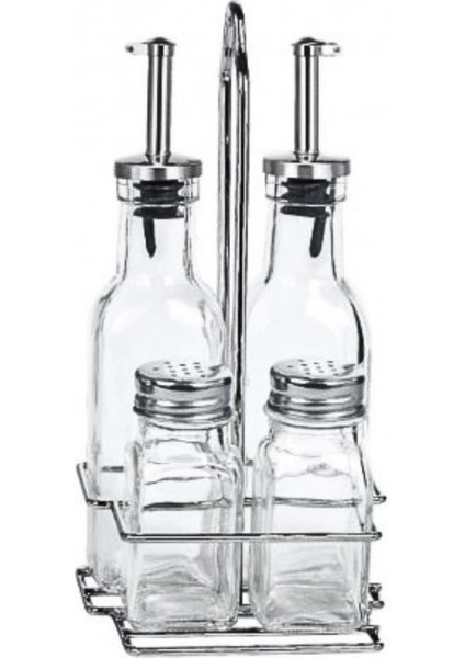 Yağlık Sirkelik Standlı Cam Tuzluk Karabiberlik SETİ-200 ml 4'lü Yağlık Sirkelik