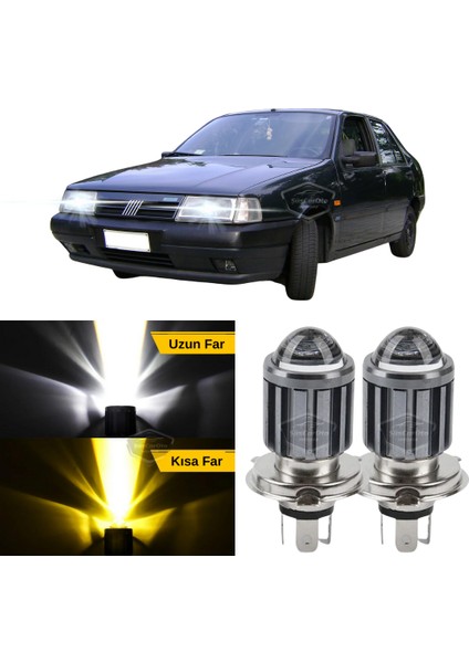 Fiat Tempra 1990-1999 Uyumlu Mercekli Far Ampulü LED Xenon Çift Renk Sarı-Beyaz Far Şimşek Etkili Csp LED Lamba Uzun Kısa 2 Adet Takım