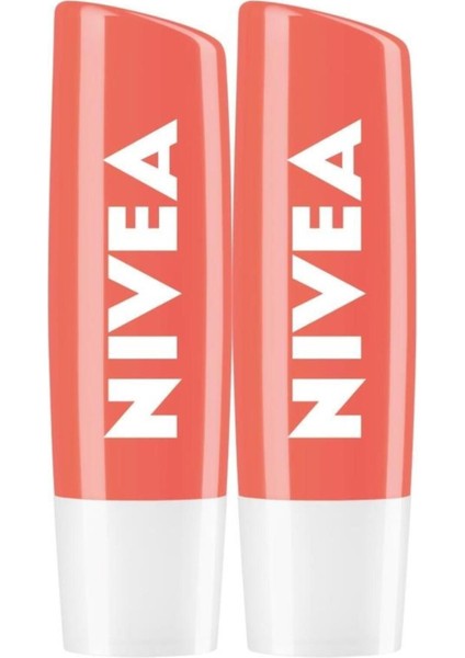 Dudak Bakım Kremi ve Dudak Parlatıcısı, Şeftali Kokusu, 24 Saat Nemlendirme, Işıltılı, 4.8 gr x 2 Adet