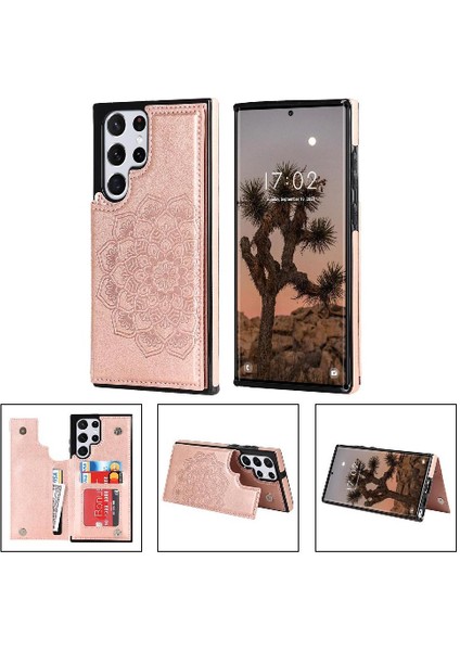 Samsung Galaxy S23 Ultra Desen Çiçek Için Kart Tutucu Kılıf ile Cüzdan (Yurt Dışından)