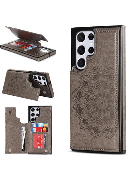 Samsung Galaxy S23 Ultra Desen Çiçek Için Kart Tutucu Kılıf ile Cüzdan (Yurt Dışından)