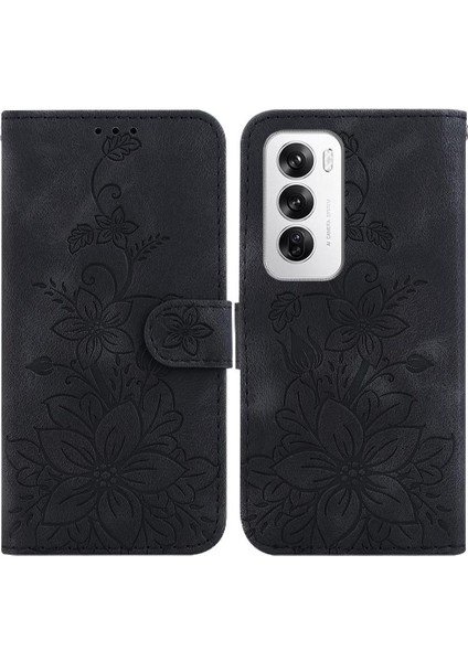 Oppo Oppo 12 5g Kabartmalı Zambak Manyetik Kart Tutucu Kickstand Için Flip Case (Yurt Dışından)