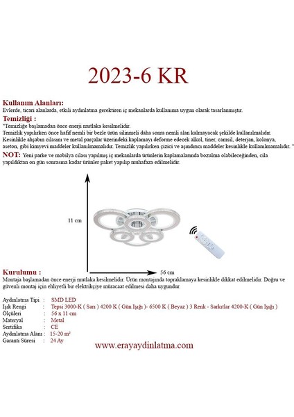 2023-6 Lı Krom Dimmer Kumandalı LED Avize