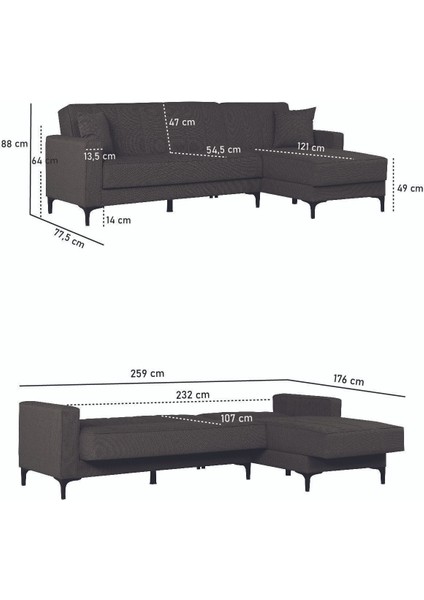 Vela Köşe Uzanmalı Yataklı Köşe Takımı (Hem Sağ Hem Sol Köşe Olarak Kullanılabilir)
