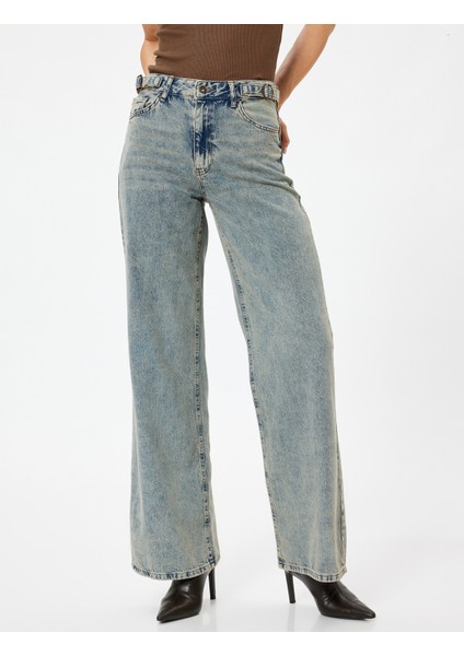Standart Bel Kot Pantolon Geniş Paça Düğmeli Cepli Pamuklu - Wide Leg Jeans modelleri