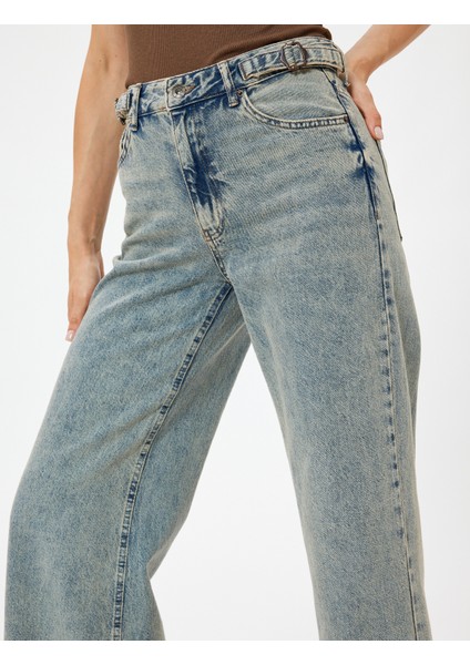 Standart Bel Kot Pantolon Geniş Paça Düğmeli Cepli Pamuklu - Wide Leg Jeans indirimleri