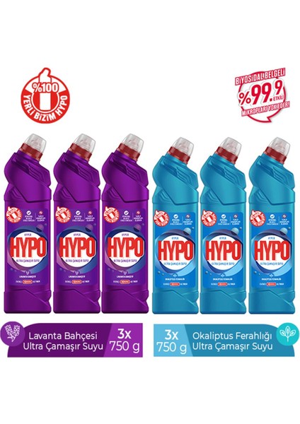 Hyper Hypo Ultra Çamaşır Suyu 3 Lavanta ve 3 Okaliptus 750 gr x 6 Adet