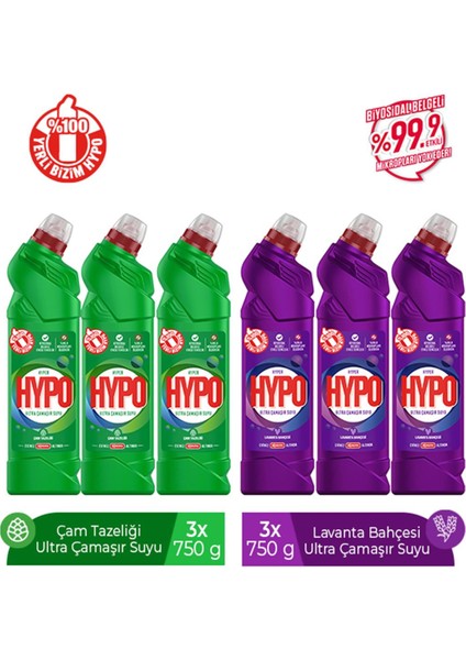 Hyper Hypo Ultra Çamaşır Suyu 3 Çam ve 3 Lavanta 750 gr x 6 Adet