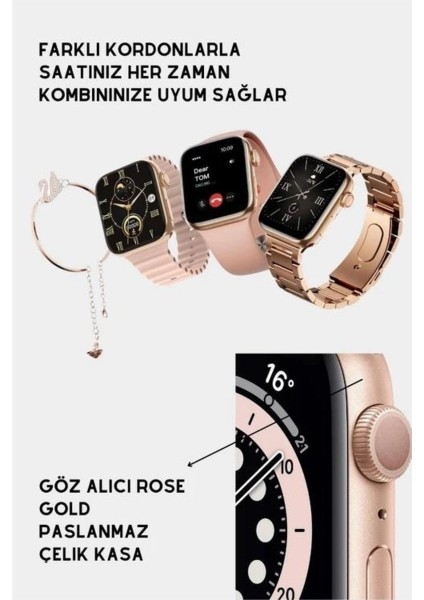 Rose Gold G9 Mini 3 Kordonlu Bileklik Hediyeli Akıllı Saat Arama Konuşma Siri Akıllı Saatler Çok Re