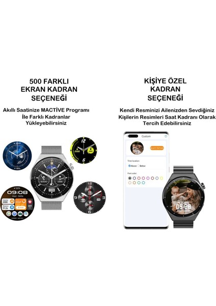 1 Yıl 46 mm Gt3 Max 46 mm 3 Kordonlu Akıllı Saat 1.5" - 2" Android + Ios 1 Yıl Gümüş 200-300 Ma