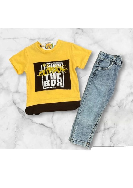 Sarı Baskılı T-Shirt Kot Pantolon Erkek Çocuk Takım