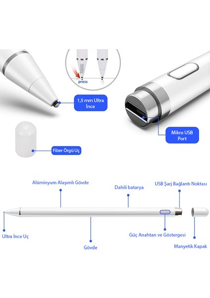 K-2262 Universal Android-Ios Kapasitif iPad Tablet Dokunmatik Stylus Kalem