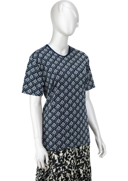 Kadın Turlu Viskon Penye Anne Bluz Sarmaşık Desenli Kısa Kollu Likralı modelleri