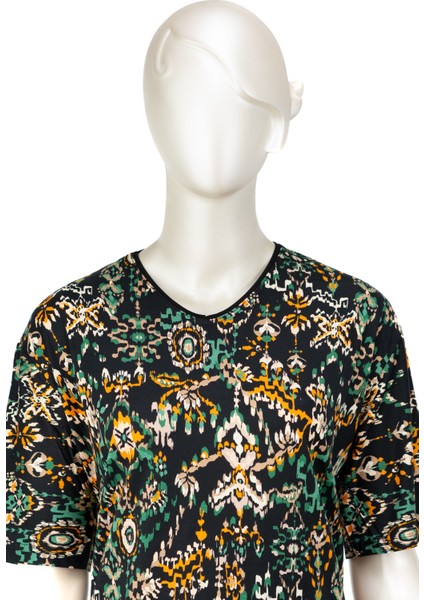 Kadın Turlu Viskon Penye Anne Bluz Sarmaşık Desenli Kısa Kollu Likralı fiyatları