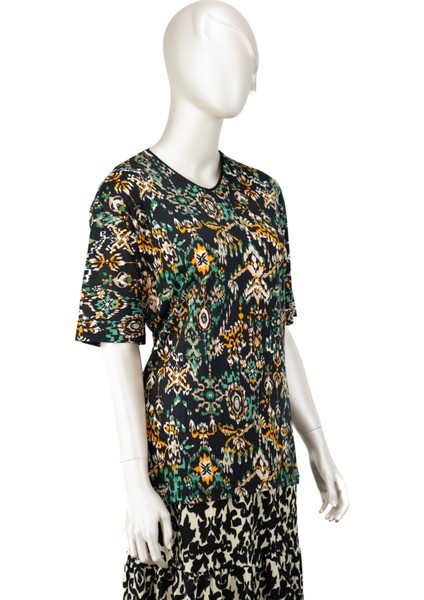 Kadın Turlu Viskon Penye Anne Bluz Sarmaşık Desenli Kısa Kollu Likralı modelleri