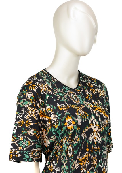 Kadın Turlu Viskon Penye Anne Bluz Sarmaşık Desenli Kısa Kollu Likralı fırsatları